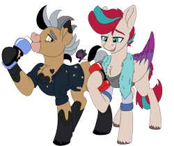 Size: 4836x4041 | Tagged: safe, artist:brainiac, imported from derpibooru, zipp storm, oc, oc:rio grande, earth pony, pegasus, pony, female, firefighter, g5, hanging out, male, mare, not shipping, simple background, stallion, transparent background