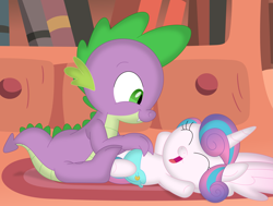 Size: 3541x2678 | Tagged: safe, artist:porygon2z, imported from derpibooru, princess flurry heart, spike, alicorn, dragon, pony, belly tickling, cute, diaper, duo, eyes closed, flurrybetes, golden oaks library, high res, laughing, spikabetes, tickling, uncle spike