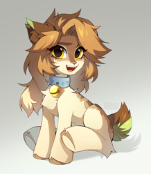 Size: 3912x4496 | Tagged: safe, artist:kirionek, imported from derpibooru, oc, oc only, pony, bell, bell collar, chest fluff, collar, short tail, sitting, solo