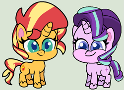 Size: 667x486 | Tagged: safe, artist:jadeharmony, artist:jadethepegasus, artist:lemyah-bases, imported from derpibooru, starlight glimmer, sunset shimmer, pony, unicorn, my little pony: pony life, base used, cute, female, g4, g4 to g4.5, g4.5, glimmerbetes, gray background, mare, pony life, shimmerbetes, simple background