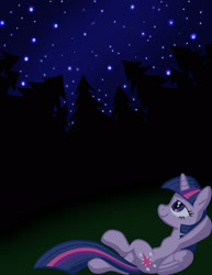 Size: 1920x2485 | Tagged: safe, artist:sirtreasurehunter, artist:stancet, imported from derpibooru, twilight sparkle, alicorn, pony, female, forest, high res, mare, night, reclining, smiling, solo, stars, twilight sparkle (alicorn)