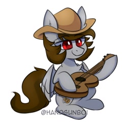 Size: 1333x1333 | Tagged: safe, artist:handgunboi, imported from derpibooru, oc, oc only, pegasus, pony, guitar, hat, musical instrument, simple background, white background