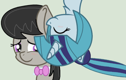 Size: 882x556 | Tagged: safe, artist:jadeharmony, artist:jadethepegasus, imported from derpibooru, octavia melody, sonata dusk, pony, cheek kiss, duo, female, kiss on the cheek, kissing, lesbian, ponytail, shipping, sontavia, surprise kiss