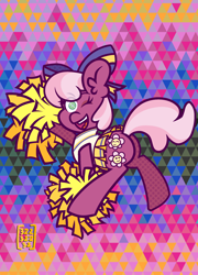Size: 1900x2640 | Tagged: safe, artist:threetwotwo32232, imported from derpibooru, cheerilee, earth pony, butt, cheer leader, cheerileeder, cheerleader, female, flowerbutt, looking at you, looking back, looking back at you, mare, one eye closed, plot, wink