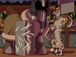 Size: 800x600 | Tagged: safe, artist:rangelost, imported from derpibooru, oc, oc only, pony, zebra, cyoa:d20 pony, armor, duo, hammer, pixel art, rope, zebra oc