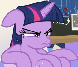 Size: 695x597 | Tagged: safe, imported from derpibooru, screencap, twilight sparkle, alicorn, pony, sparkle's seven, angry, chalkboard, cropped, cute, ears back, female, floppy ears, friendship throne, grumpy, grumpy twilight, madorable, mare, pouting, sitting, slouching, solo, throne, twiabetes, twilight sparkle (alicorn)