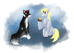 Size: 4121x2965 | Tagged: safe, imported from derpibooru, derpy hooves, ditzy doo, pegasus, wolf, food, muffin