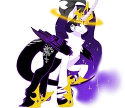 Size: 640x552 | Tagged: safe, artist:_goddesskatie_, imported from derpibooru, oc, oc only, alicorn, pony, alicorn oc, black sclera, ethereal mane, hoof shoes, horn, simple background, starry mane, white background, wings