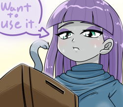 Size: 740x640 | Tagged: safe, artist:batipin, imported from derpibooru, maud pie, medusa, medusa head, snake, equestria girls, :t, blushing, box, castlevania, female, multiple variants, solo, sweat, sweatdrops, text