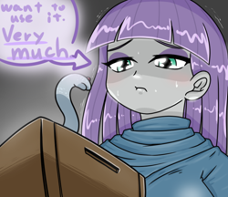 Size: 740x640 | Tagged: safe, alternate version, artist:batipin, imported from derpibooru, maud pie, medusa, medusa head, snake, equestria girls, :t, blushing, box, castlevania, female, multiple variants, shivering, solo, sweat, sweatdrops, text