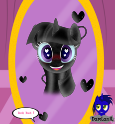 Size: 3840x4154 | Tagged: safe, alternate version, artist:damlanil, imported from derpibooru, twilight sparkle, alicorn, latex pony, original species, pony, blue sclera, blushing, carousel boutique, comic, cute, female, happy, heart, heart eyes, horn, latex, living latex, looking at you, mare, mind control, mirror, open mouth, rubber, shiny, shiny mane, simple background, smiling, symbiote, text, that pony sure does love books, transformation, twiabetes, twilight sparkle (alicorn), vector, wingding eyes, wings