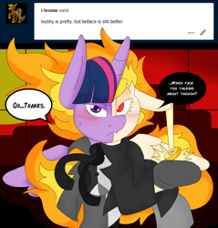 Size: 2840x2976 | Tagged: safe, artist:blackbewhite2k7, imported from derpibooru, twilight sparkle, ask, batman, comic, crossover, high res, rapidash twilight, tumblr, twiface sparkle, two-face