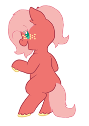 Size: 672x947 | Tagged: safe, artist:admirariadopts, artist:pupinstine, imported from derpibooru, oc, oc only, oc:peachy blossom, earth pony, pony, baby, baby pony, base used, bipedal, blank flank, cute, female, filly, foal, freckles, offspring, parent:big macintosh, parent:fluttershy, parents:fluttermac, simple background, solo, white background