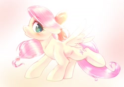 Size: 2048x1430 | Tagged: safe, artist:kurogewapony, imported from derpibooru, fluttershy, pegasus, pony, alternate hairstyle, cute, female, hair accessory, mare, profile, shyabetes, solo, spread wings, wings