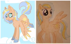 Size: 3743x2320 | Tagged: safe, artist:starlight-j, imported from derpibooru, oc, oc only, pegasus, pony, cloud, flying, happy, high res, old art, redesign, redraw, smiling, solo