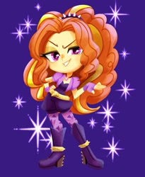 Size: 1679x2048 | Tagged: safe, artist:binco_293, imported from derpibooru, adagio dazzle, equestria girls, rainbow rocks, chibi, female, gem, looking at you, purple background, simple background, siren gem, smiling, solo, sparkles