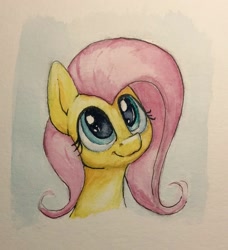 Size: 933x1024 | Tagged: safe, artist:whiskeypanda, imported from derpibooru, fluttershy, pegasus, pony, bust, simple background, smiling, traditional art, watercolor painting