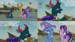 Size: 1280x720 | Tagged: safe, edit, edited screencap, editor:quoterific, imported from derpibooru, screencap, arista, cornicle, frenulum (character), lokiax, pharynx, soupling, starlight glimmer, thorax, trixie, changedling, changeling, pony, unicorn, season 7, to change a changeling, collage, frenulum (g4), king thorax, male, prince pharynx