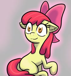 Size: 1548x1654 | Tagged: safe, artist:shinycyan, imported from derpibooru, apple bloom, earth pony, pony, adorabloom, apple bloom's bow, blank flank, bow, cute, female, filly, floppy ears, hair bow, raised hoof, smiling, solo