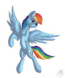 Size: 2085x2482 | Tagged: safe, artist:flapstune, imported from derpibooru, rainbow dash, pegasus, pony, backwards cutie mark, chest fluff, cutie mark, ear fluff, female, fluffy, flying, high res, mare, signature, simple background, smiling, solo, spread wings, transparent background, wings