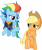 Size: 3000x3553 | Tagged: safe, artist:cloudy glow, artist:cloudyglow, imported from derpibooru, applejack, rainbow dash, earth pony, pegasus, pony, the last problem, clothes, female, granny smith's shawl, high res, mare, older, older applejack, older rainbow dash, raised hoof, simple background, transparent background, vector, younger