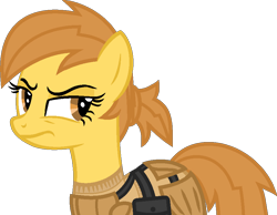 Size: 887x690 | Tagged: safe, artist:pegasski, imported from derpibooru, oc, oc only, oc:anna autumn, earth pony, pony, fallout equestria, bag, base used, clothes, earth pony oc, enclave, eyelashes, female, frown, mare, saddle bag, simple background, solo, transparent background