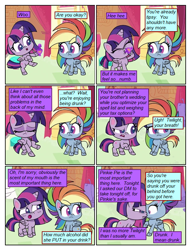 Size: 612x802 | Tagged: safe, artist:winged cat, edit, edited screencap, imported from derpibooru, screencap, rainbow dash, twilight sparkle, alicorn, pegasus, pony, comic:friendship is dragons, my little pony: pony life, princess probz, bipedal, comic, dialogue, drinking, drunk, duo, duo female, eyelashes, female, g4.5, horn, mare, pony life, potion, screencap comic, standing, standing on one leg, twilight sparkle (alicorn), unshorn fetlocks, wings