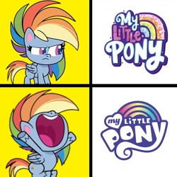 Size: 1300x1300 | Tagged: artist needed, safe, imported from derpibooru, rainbow dash, pegasus, pony, my little pony: pony life, female, g4 purist, g5 drama, hotline bling, logo, mare, meme, my little pony logo, nose in the air, op is a duck, op is trying to start shit, op isn't even trying anymore, rainbow dash is not amused, unamused