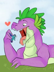 Size: 960x1280 | Tagged: safe, artist:soft-arthropod, imported from derpibooru, princess ember, spike, dragon, blushing, dragon lord ember, drool, female, fetish, heart, imminent vore, male, open mouth, salivating, teeth, vore