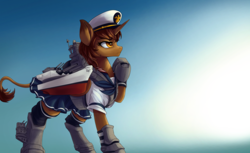 Size: 3600x2200 | Tagged: safe, artist:andromailus, oc, oc only, boatpony, pony, unicorn, battleship, battleship ponies, boat, cannon, clothes, female, giant pony, giant unicorn, macro, mare, raised hoof, sailor uniform, shipmare, solo, uniform, uss iowa