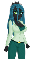 Size: 1200x2000 | Tagged: safe, edit, edited edit, editor:ah96, imported from ponybooru, queen chrysalis, human, equestria girls, breasts, busty queen chrysalis, cleavage, clothes, equestria girls-ified, female, humanized, ms paint, shading, simple background, solo, transparent background, white background