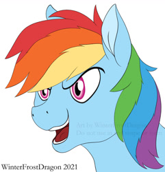 Size: 1024x1061 | Tagged: safe, artist:winterfrostdragon, imported from derpibooru, rainbow dash, pony, female, magenta eyes, mare, multicolored hair, open mouth, rainbow hair, short mane, solo, teeth, tongue out