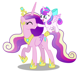 Size: 1600x1502 | Tagged: safe, artist:aleximusprime, imported from derpibooru, princess cadance, princess flurry heart, alicorn, pony, flurry heart's story, boop, bow, crown, cute, cutedance, daaaaaaaaaaaw, duo, duo female, eyes closed, female, filly, filly flurry heart, flowing mane, flurrybetes, flying, grin, hair bow, happy, hoof shoes, jewelry, mother and child, mother and daughter, mother's day, my little pony, necklace, noseboop, older, older flurry heart, older princess cadance, princess shoes, queen cadance, regalia, simple background, smiling, tail wrap, tiara, transparent background, ultimate cadance
