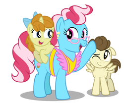 Size: 1600x1355 | Tagged: safe, artist:aleximusprime, imported from derpibooru, cup cake, pound cake, pumpkin cake, earth pony, pegasus, unicorn, flurry heart's story, apron, bow, children, clothes, female, glasses, male, mother and child, mother and daughter, mother and son, mother's day, older, older pound cake, older pumpkin cake, patting