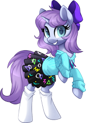 Size: 526x752 | Tagged: safe, artist:scarlet-spectrum, imported from derpibooru, oc, oc only, pony, bow, clothes, female, hair bow, mare, skirt, solo