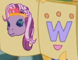 Size: 287x222 | Tagged: safe, edit, edited screencap, imported from derpibooru, screencap, wysteria, earth pony, pony, the princess promenade, book, cropped, crown, g3, jewelry, letter, princess wysteria, regalia, smiling, w
