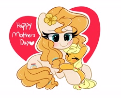 Size: 4096x3311 | Tagged: safe, artist:kittyrosie, imported from derpibooru, applejack, pear butter, earth pony, pony, cute, duo, eyes closed, female, hug, jackabetes, mother and child, mother and daughter, mother's day, pearabetes, simple background, weapons-grade cute, white background