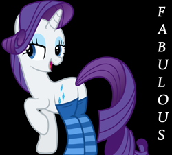 Size: 5280x4776 | Tagged: safe, artist:slb94, artist:twilyisbestpone, derpibooru exclusive, edit, imported from derpibooru, vector edit, rarity, pony, unicorn, absurd resolution, black background, butt, clothes, fabulous, female, flirting, flirty, lidded eyes, mare, one hoof raised, open mouth, plot, pretty, raised hoof, simple background, smiling, socks, solo, striped socks, vector