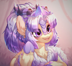 Size: 1280x1169 | Tagged: safe, artist:minekoo2, imported from derpibooru, oc, oc only, oc:wkirin, kirin, commission, digital art, female, hooves, horn, horns, kirin oc, mare, open mouth, open smile, simple background, solo, tail