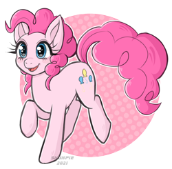 Size: 1492x1460 | Tagged: safe, artist:kiripi, imported from derpibooru, pinkie pie, earth pony, pony, cute, diapinkes, female, mare, open mouth, open smile, smiling, solo, sparkly eyes, wingding eyes