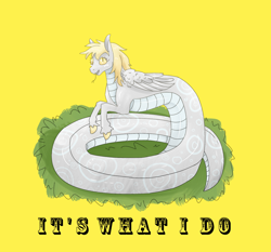 Size: 1150x1070 | Tagged: safe, artist:archego-art, artist:tilling-tan, imported from derpibooru, derpy hooves, lamia, original species, don't tread on me, drawthread, forked tongue, lamiafied, slit pupils, snerpy, solo, species swap, wings