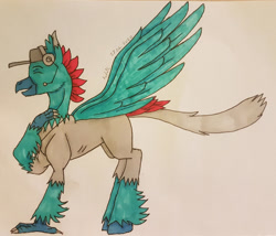 Size: 1280x1097 | Tagged: safe, artist:agdapl, imported from derpibooru, classical hippogriff, hippogriff, crossover, hat, headset, hippogriffied, male, scout, signature, simple background, solo, species swap, team fortress 2, traditional art, white background