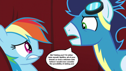 Size: 1280x720 | Tagged: safe, edit, edited screencap, imported from derpibooru, screencap, rainbow dash, soarin', pegasus, pony, rarity investigates, abuse, anti-shipping, clothes, dashabuse, dumped, eye contact, female, looking at each other, male, mare, op is a duck, op is trying to start shit, op is trying to start shit so badly that it's kinda funny, op is trying too hard, rejection, roleplay in the comments, shipping, shipping denied, soarindash, speech bubble, stallion, straight, text, uniform, wonderbolts uniform