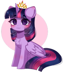 Size: 775x859 | Tagged: safe, artist:moon-rose-rosie, imported from derpibooru, twilight sparkle, alicorn, pony, :3, blushing, chest fluff, commission, commissioner:biohazard, crown, cute, eyebrows, eyebrows visible through hair, female, horn, jewelry, mare, no source available, regalia, simple background, sitting, smiling, solo, twiabetes, twilight sparkle (alicorn), wings, ych result