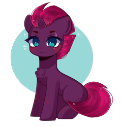 Size: 860x902 | Tagged: safe, artist:moon-rose-rosie, imported from derpibooru, tempest shadow, pony, unicorn, blushing, broken horn, chest fluff, commission, commissioner:biohazard, cute, eye scar, eyebrows, horn, mohawk, no source available, scar, scar on the wrong side, simple background, sitting, tempestbetes, ych result