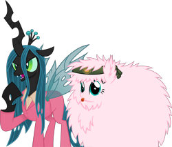 Size: 7942x6772 | Tagged: safe, artist:anime-equestria, imported from derpibooru, queen chrysalis, oc, oc:fluffle puff, changeling, changeling queen, pony, ajay ghale, clothes, crossover, duo, fangs, far cry 4, female, headband, mare, pagan min, simple background, smiling, suit, tongue out, transparent background, vector, wings