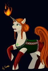 Size: 734x1080 | Tagged: safe, artist:terr@koterr@, imported from derpibooru, unicorn, art pack:the lodge of sorceresses, clothes, dress, magic, the witcher, the witcher 3, triss merigold