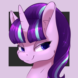 Size: 2000x2000 | Tagged: safe, artist:aquaticvibes, imported from derpibooru, starlight glimmer, pony, unicorn, cute, ear fluff, equal cutie mark, female, glimmerbetes, high res, lidded eyes, looking at you, mare, s5 starlight, smiling, smug, solo, stalin glimmer