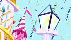 Size: 1280x720 | Tagged: safe, imported from derpibooru, screencap, season 1, the ticket master, background, canterlot, confetti, flag, imagine spot, lamppost, no pony, scenic ponyville