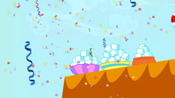 Size: 1280x720 | Tagged: safe, imported from derpibooru, screencap, season 1, the ticket master, background, bowl, canterlot, confetti, food, imagine spot, scenic ponyville, sugarcube, table